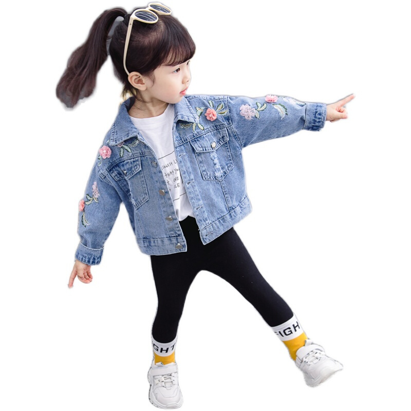 商场同款女童牛仔外套洋气绣花宝宝长袖上衣2021秋季新款儿童小中大童