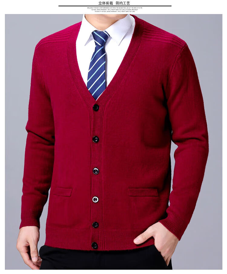 rpgf(开襟毛线衣)男士带扣子的开襟毛衣秋冬开衫市男v领羊毛开衫长袖