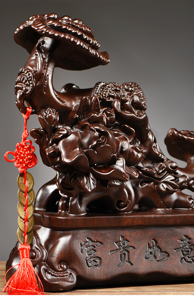 仙松品木雕牡丹富贵如意摆件家居客厅电视柜装饰工艺品开业乔迁过年