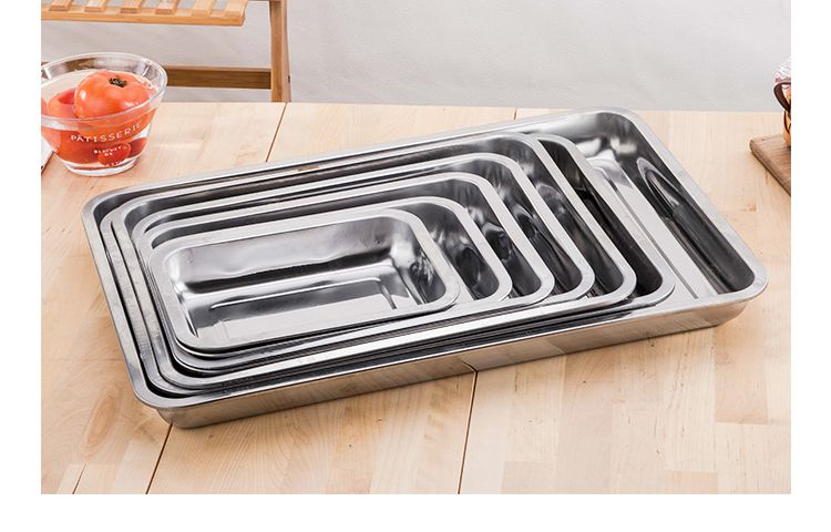 加厚不锈钢方盘烧烤盘不锈钢托盘烤鱼盘长方形盘子深浅不锈钢盘 27*20