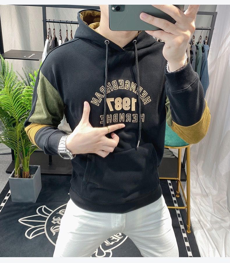 6060嘿马七作黑衣先生潮牌卫衣冬季加绒卫衣男高端连帽欧货修身
