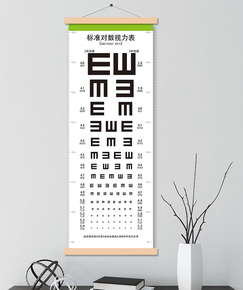 视力表家用实木框挂墙标准e字帆布视力表3米5米测量视力挂图墙贴e字