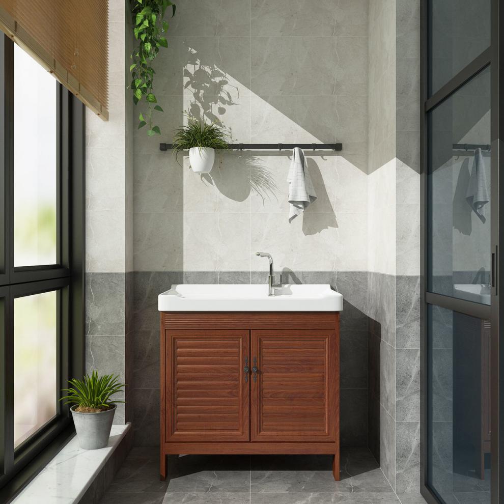 酷立奇陶瓷洗衣槽阳台洗衣盆水池洗衣池太空铝洗衣柜卫生间洗手盆洗脸