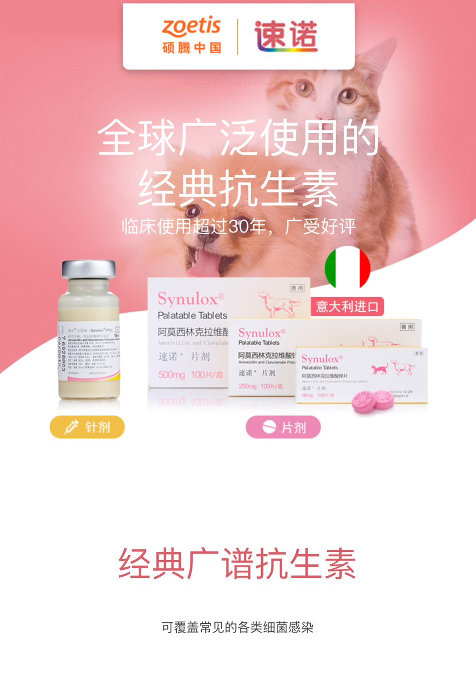 oimg美国硕腾synulox速诺片剂500mg辉瑞宠物狗猫阿莫西林片克拉维酸钾