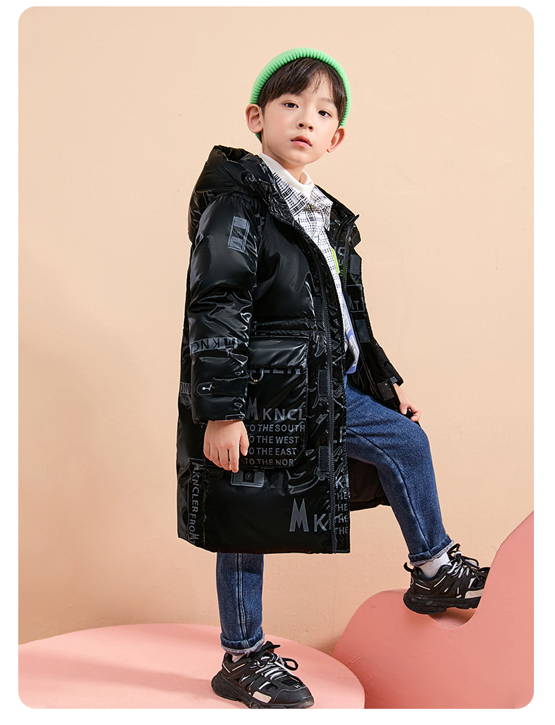 雅鹿童装儿童服潮男童中长款加厚中大童韩版外套新款品牌白色120cm