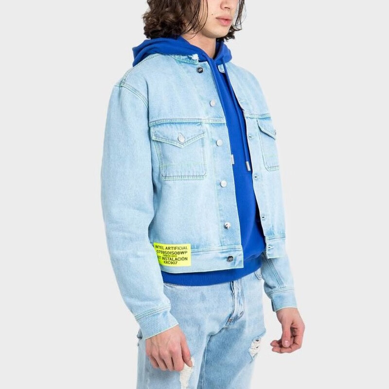 marcelo burlon 马塞洛布隆新款 男士浅蓝棉质印花时尚牛仔外套奢侈品