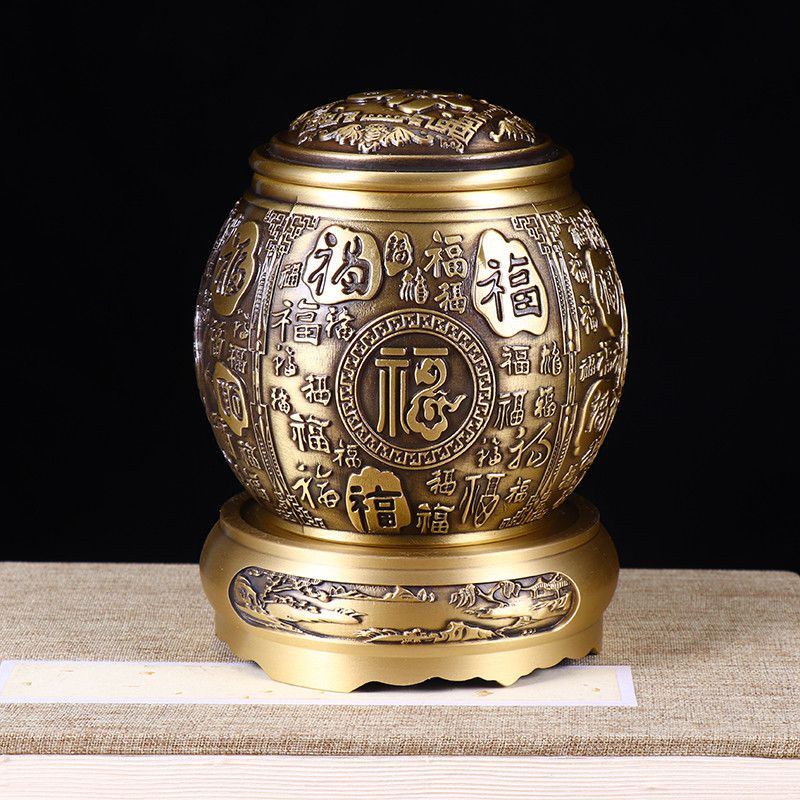 聚宝盆铜客厅装饰摆件工艺品摆件办公室黄铜米缸百福缸聚宝盆缸水缸