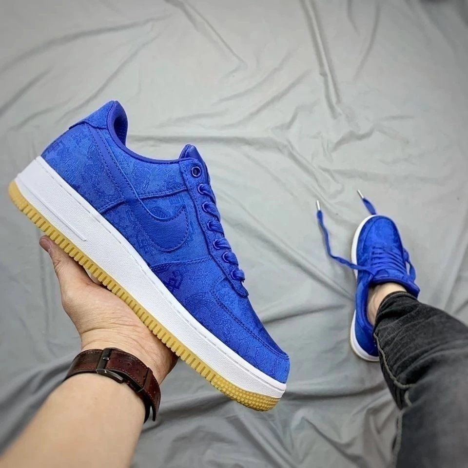 空军一号联名丝绸低帮板鞋男女鞋陈冠希同款蓝丝绸休闲鞋 蓝丝绸 【高