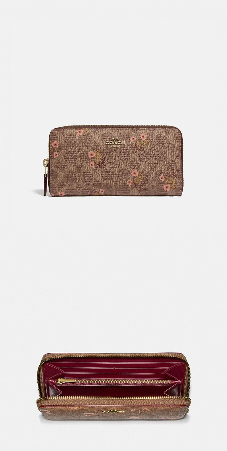 coach蔻驰女士手拿包印花皮质长款手拿包零钱包 f88029iml72深棕配
