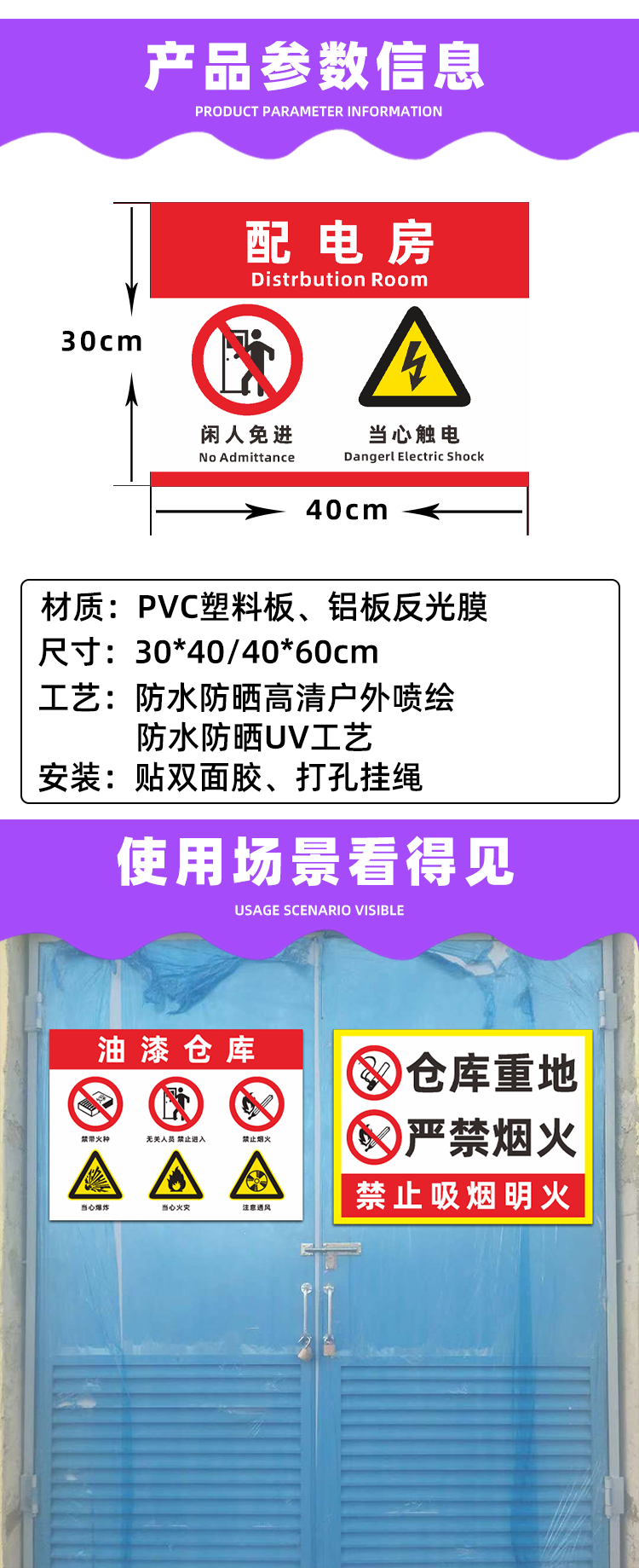 生产仓库安全标识牌油漆仓库配电房闲人免进工厂车间安全警示标牌设备