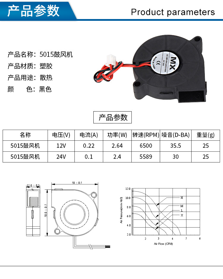 定製抽風機離心渦輪風扇散熱微型鼓風機4020 5015蝸輪風扇12v 24v 501