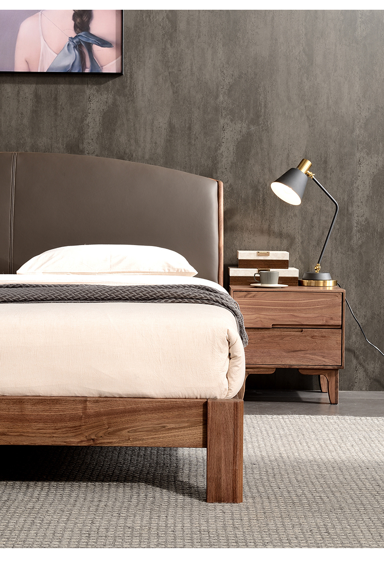 8米头层牛皮婚床 北美黑胡桃木1.