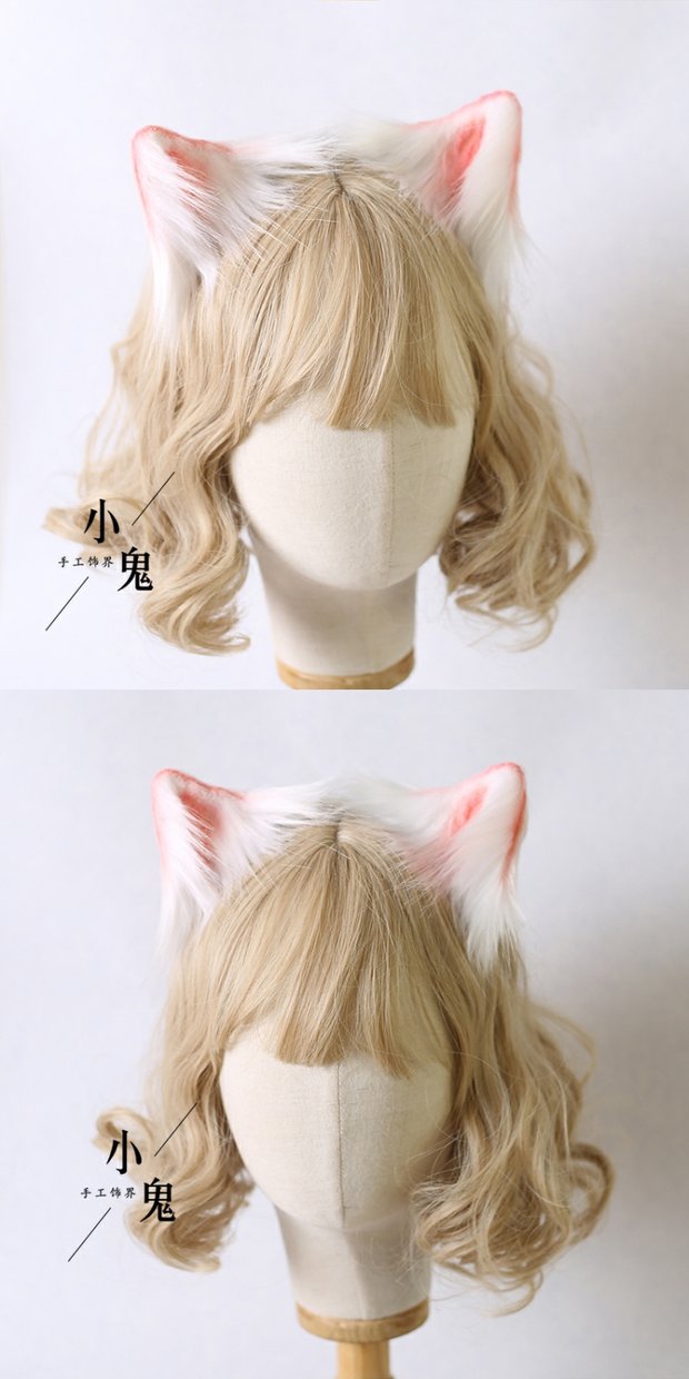 手作猫耳动物耳朵发夹ita仿真兽耳朵拍照猫佣发箍cos狼犬耳娘 全黑耳