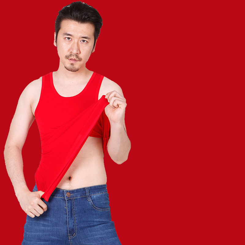 新品男士跨栏背心红色本命年红背心男士修身莱卡棉鸿运跨栏二股筋内衣