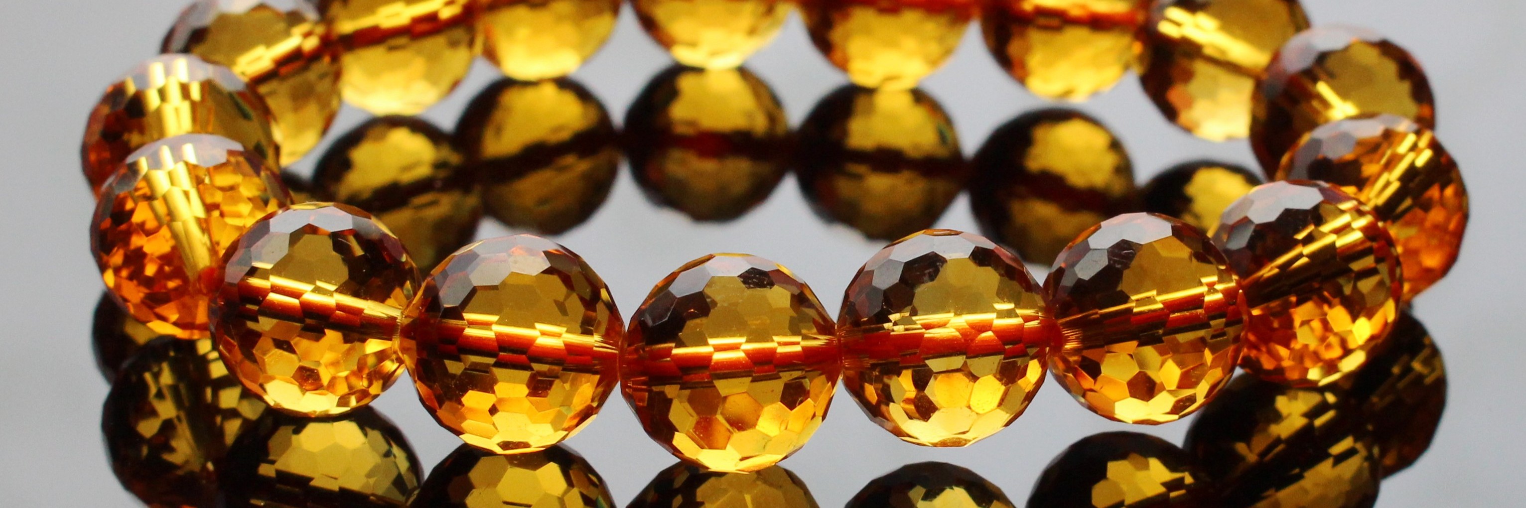 收藏级巴西黄水晶手链男女款刻面128切面橘黄天然珠珠直径8mm秀气款