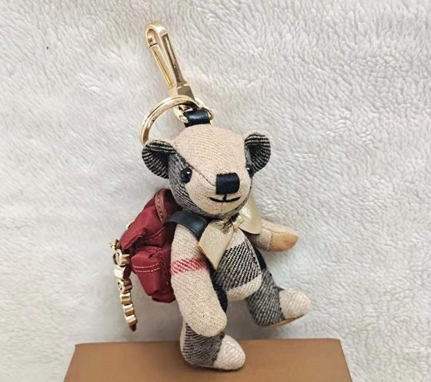b熊挂件小熊公仔男女生送礼佳品羊绒格子泰迪熊汽车钥匙扣包挂件 驼色