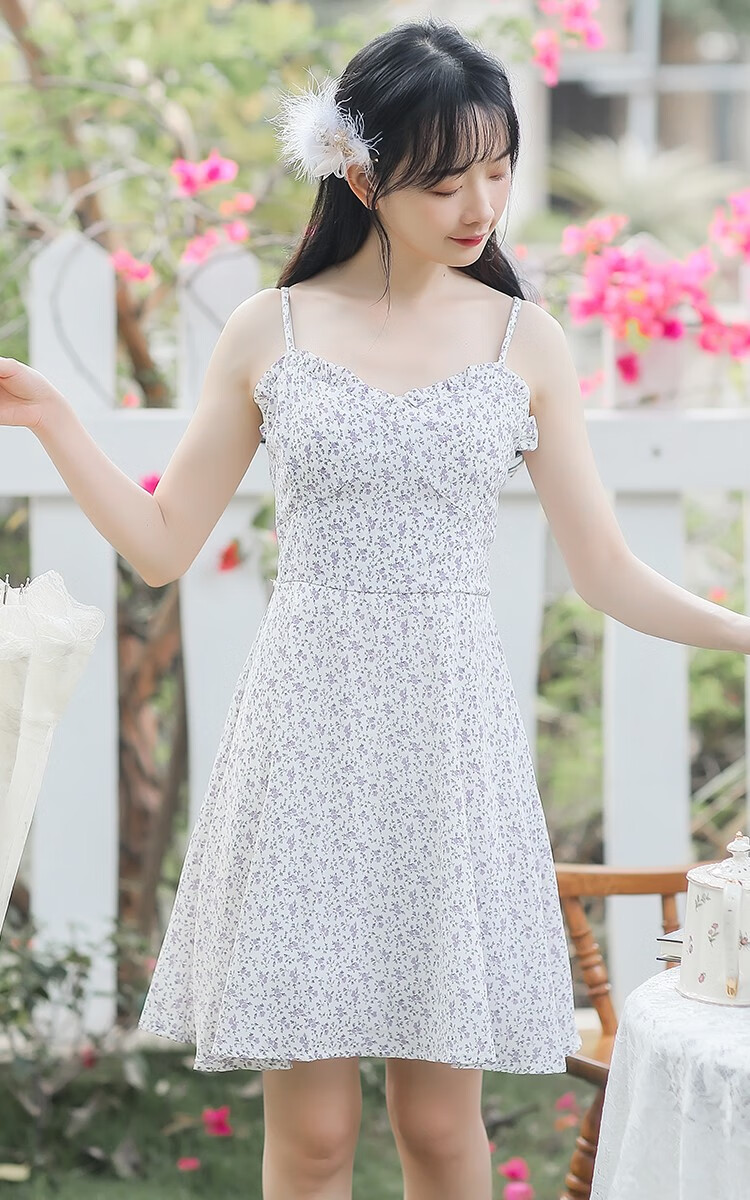 甄虹2021新款温柔小清新碎花吊带裙 6520黄色吊带裙 s