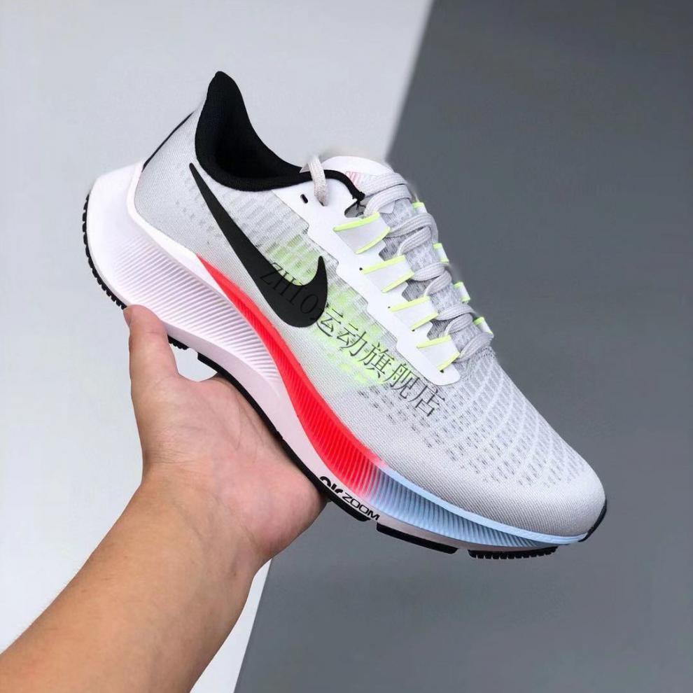登月飞马zoom37代真气垫网面彩虹白蓝运动跑步鞋 白黑 45【图片 价格