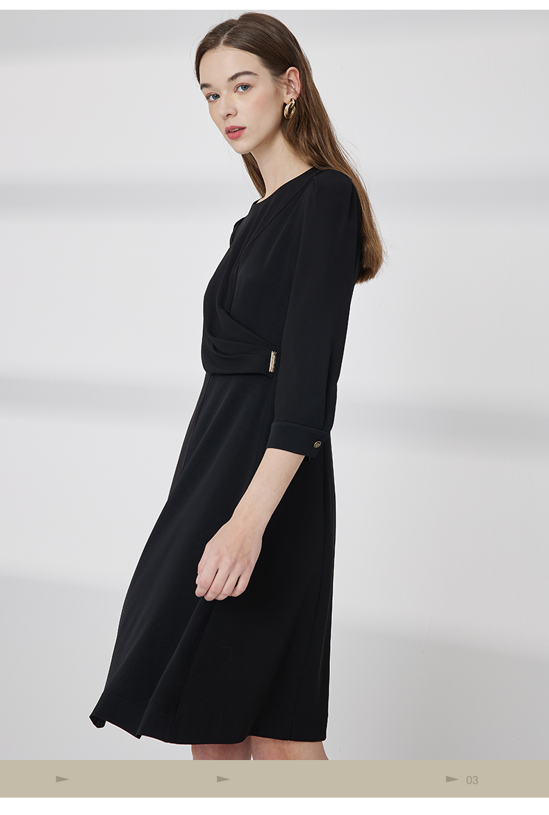 scofield女装早春2022年新款法式黑色长袖连衣裙子气质小黑裙长裙黑色