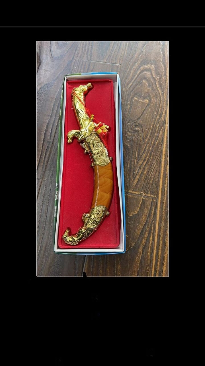 蒙古刀马头弯刀内蒙古特色金属工艺品刀剑未开刃收藏摆件礼物 总长38