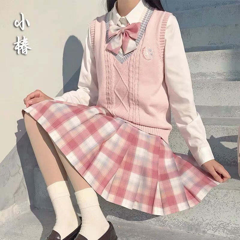 【猫耳酱jk】小椿jk制服裙正统现货格裙粉色毛衣少女学生套装全套 小