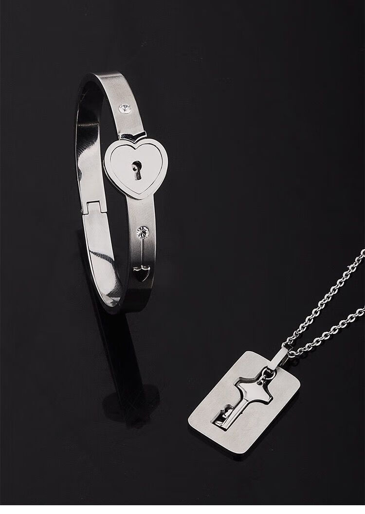 京选臻品同心锁情侣手链一对男情侣锁互锁情侣项链手镯锁钥匙情侣礼物