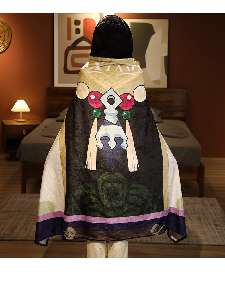 法兰绒毛毯带帽二次元主题印象秋冬季保暖礼物 雷电 斗篷披风【图片