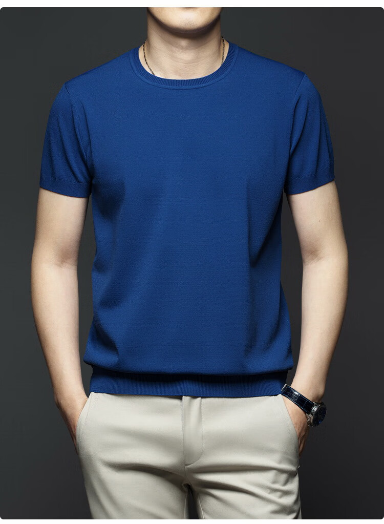 see max精品男装 高端圆领上衣男 潮牌冰丝短袖t恤男修身简约条纹针织