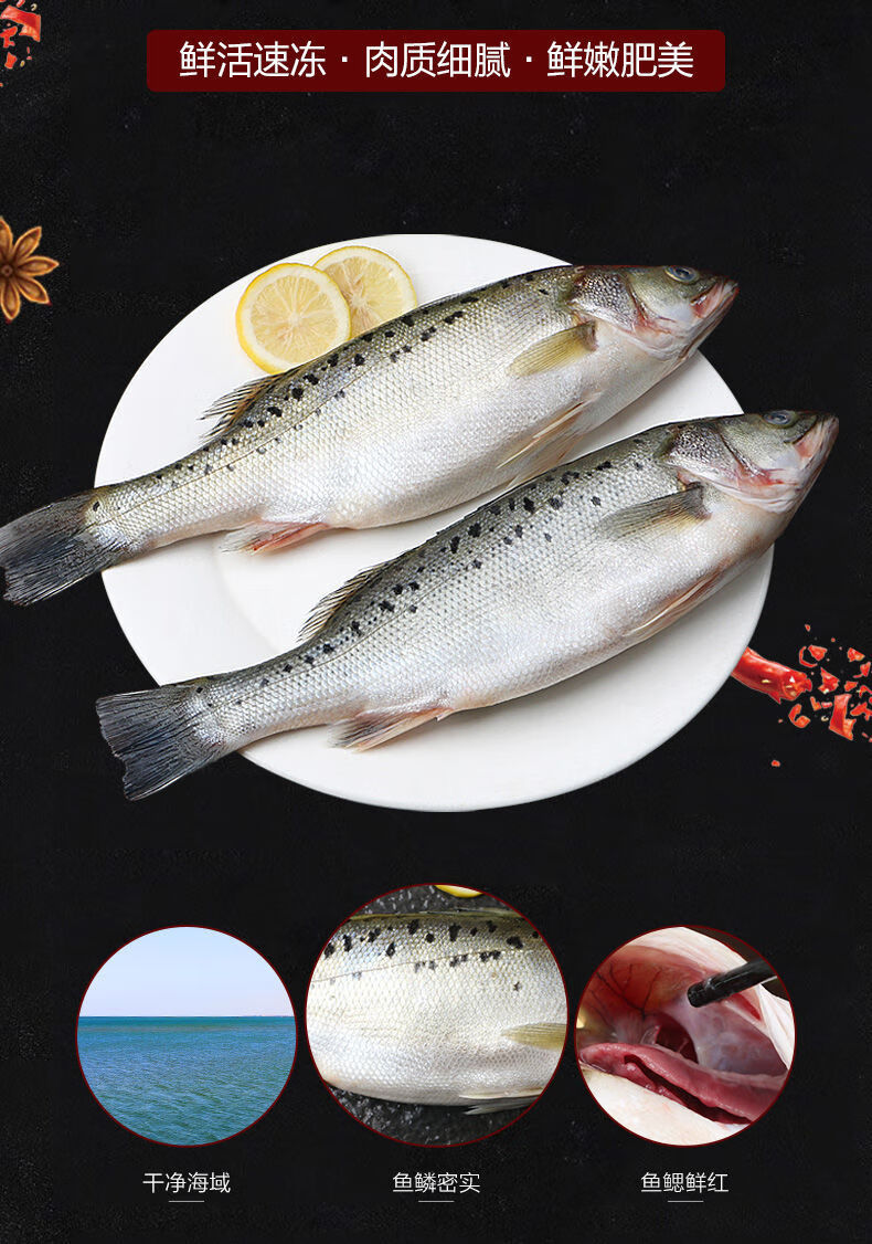 鲈鱼新鲜海鲈鱼深海鱼花鲈鱼清蒸鱼去内脏海鲜水产顺丰4条装1718斤条