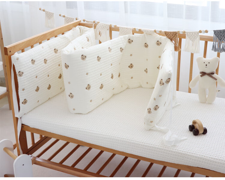 婴儿围挡床上婴儿床床围纯棉韩式绗缝刺绣新生儿围栏挡布初生宝宝床上