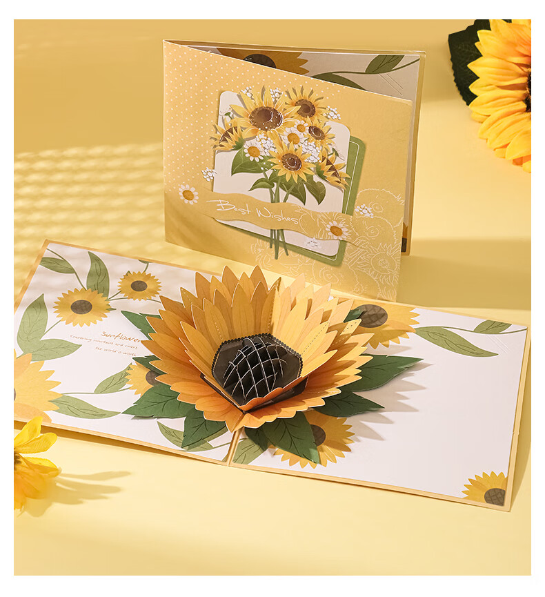 花束3d立体贺卡生日女神ins风教师节贺卡毕业高考送老师同学可折叠diy