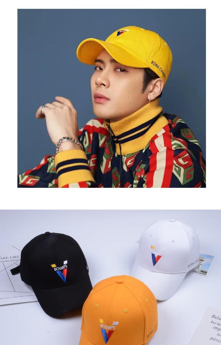 同款帽子女夏天棒球帽韩版学生字母刺绣鸭舌帽男王嘉尔字母黑色可调节