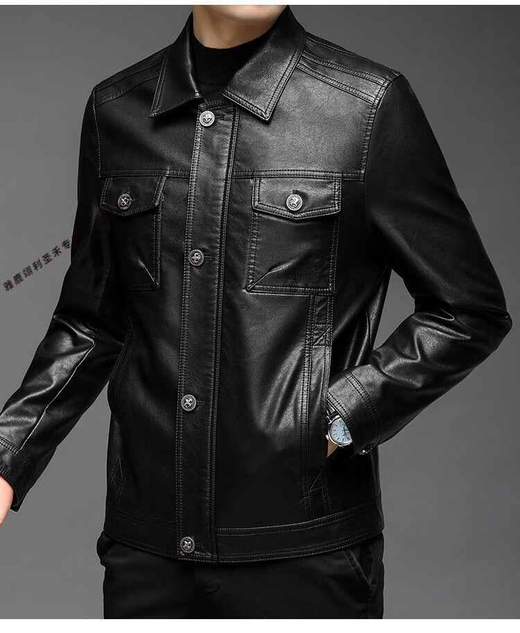 皮尔卡丹真皮皮衣男春秋短款翻领潮流外套商务休闲男装冬季加绒皮夹克