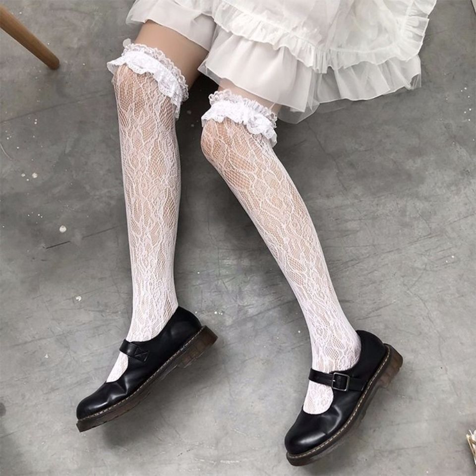 蔻梅日系lolita软妹蕾丝小腿袜洛丽塔过膝袜原宿暗黑系配靴子花边袜子