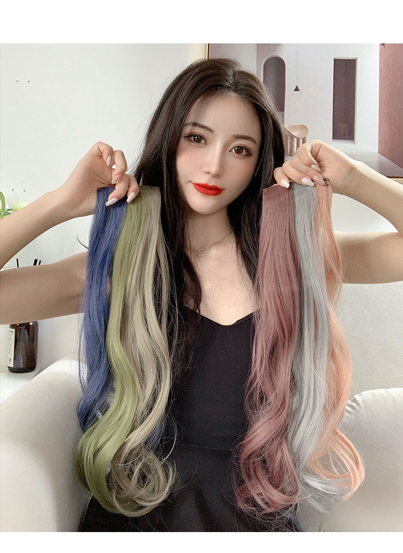 彩色假发片女长发挑染渐变隐形无痕自然一片式接发条束挂耳染 单夹