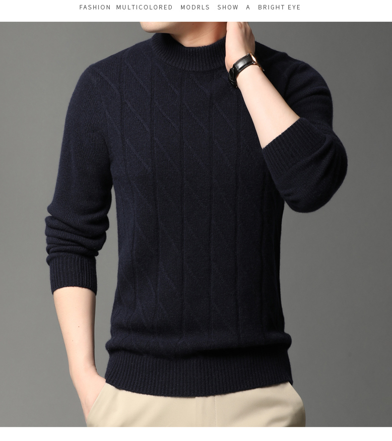 Hengyuanxiang Men's Cashmere Sweater, Autumn And Winter Thickened 100% Pure Cashmere, Business Casual Base Layer Knit Sweater, Winter Warm Clothing 24