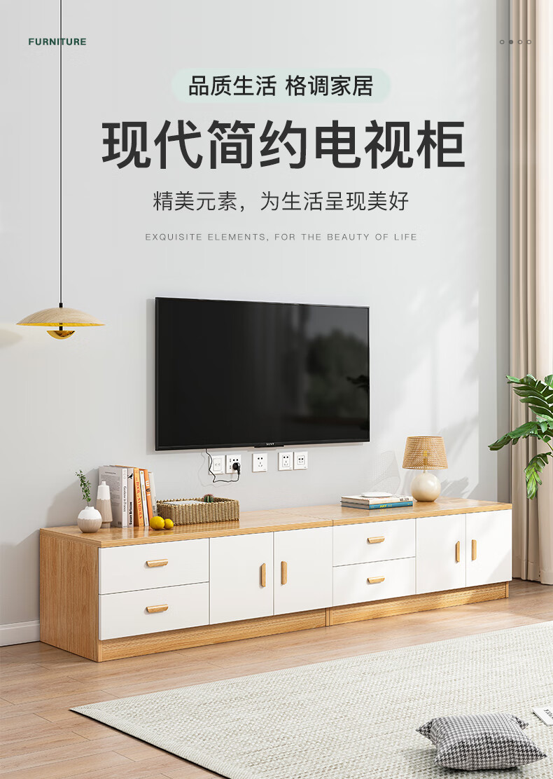 立太电视柜现代简约客厅电视机柜子地柜储物柜组合墙柜电视柜小户型 橡胶木色+白100*40*40CM