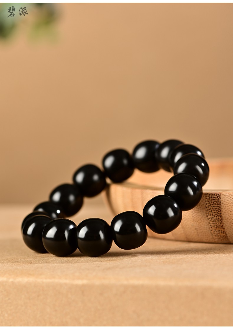 墨玉手串男女桶珠路路通玉石老型珠手链配珠手把件单颗约9mm10mm19颗