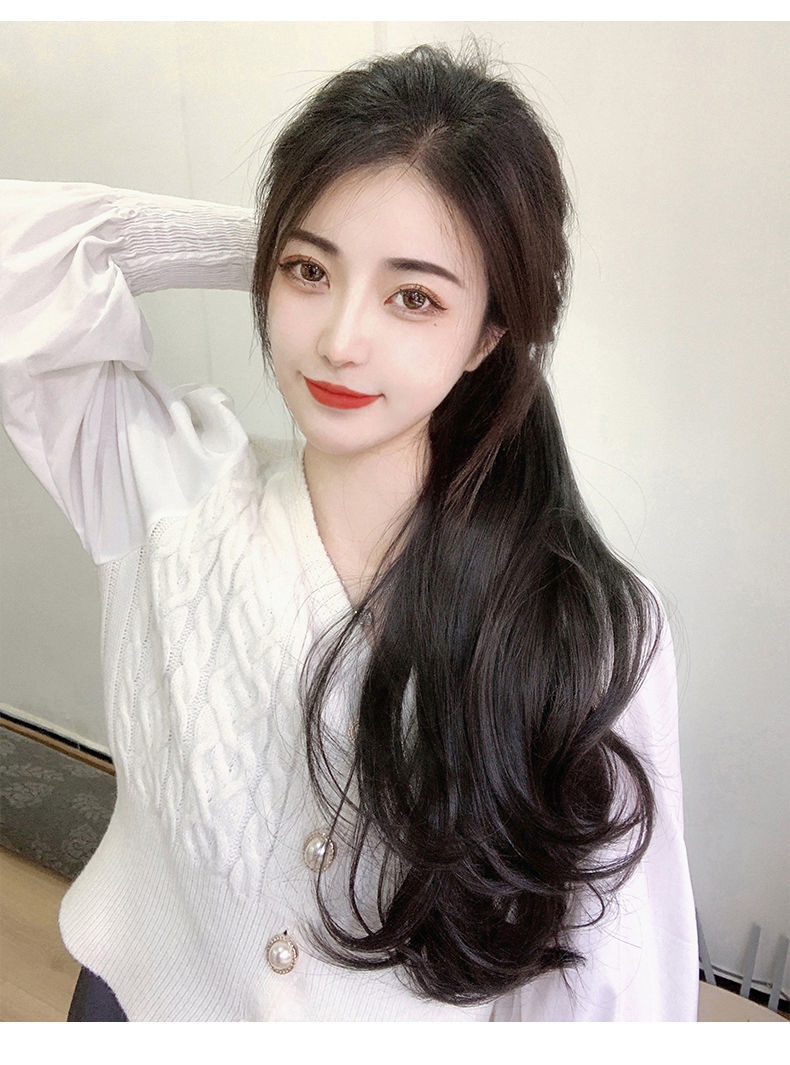 假发女长卷发大波浪自然仿真抓夹款高马尾辫子绑带式双马尾接发片抓夹