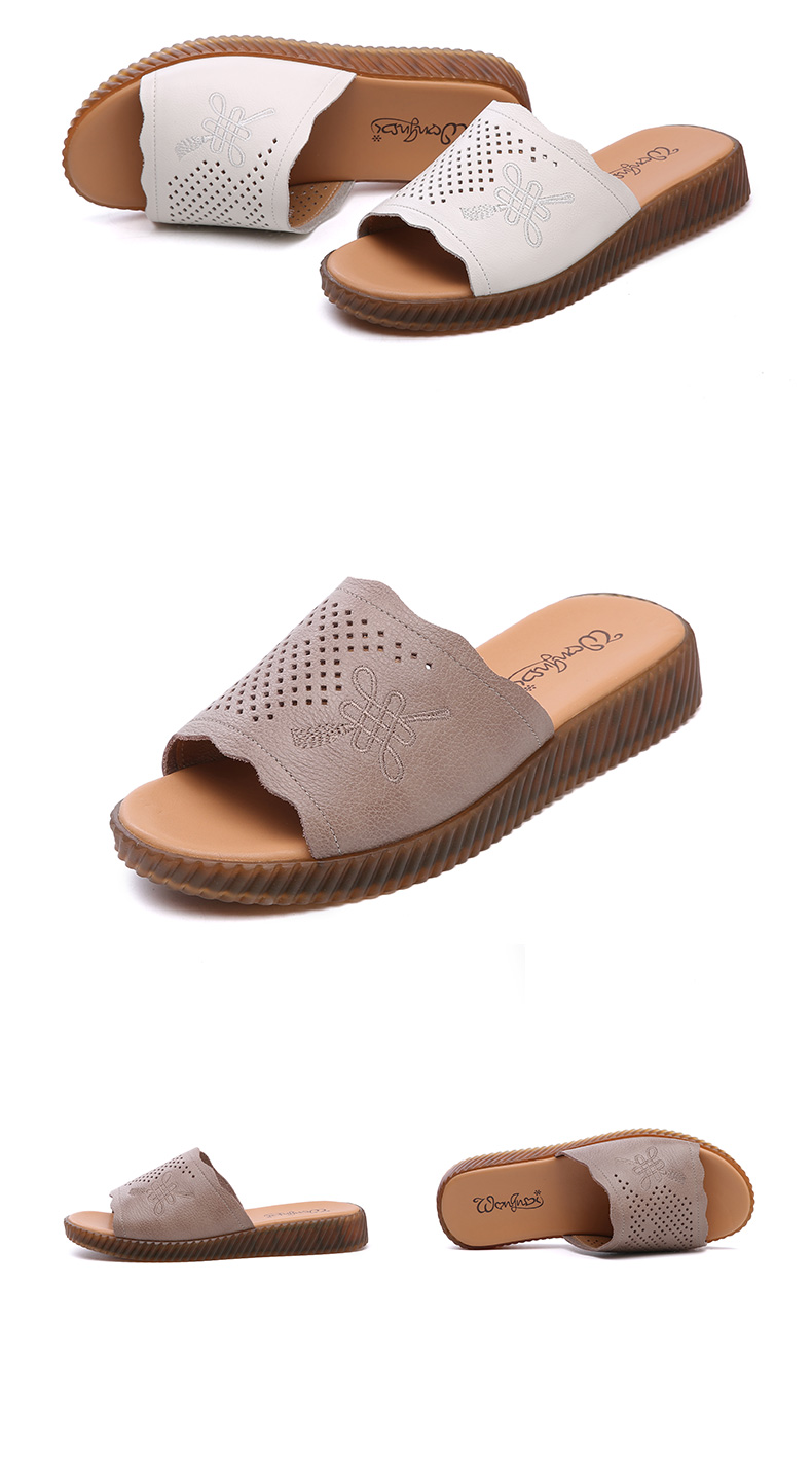 百喜顺夏季真皮中国风中老年人凉拖耐磨妈妈穿的拖鞋老人鞋奶奶平底妇