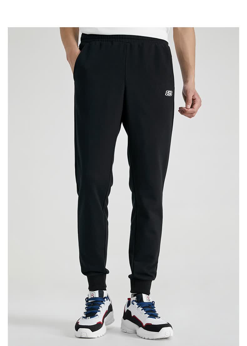 斯凯奇skechers男装螺纹收口束脚裤针织长裤运动休闲裤l320m155碳黑s
