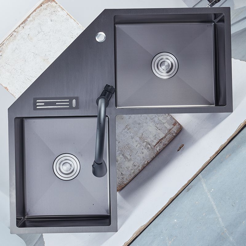 中盆纳米转角水槽大双槽洗菜盆加厚拐角l型异形多功能带刀架手工盆槽