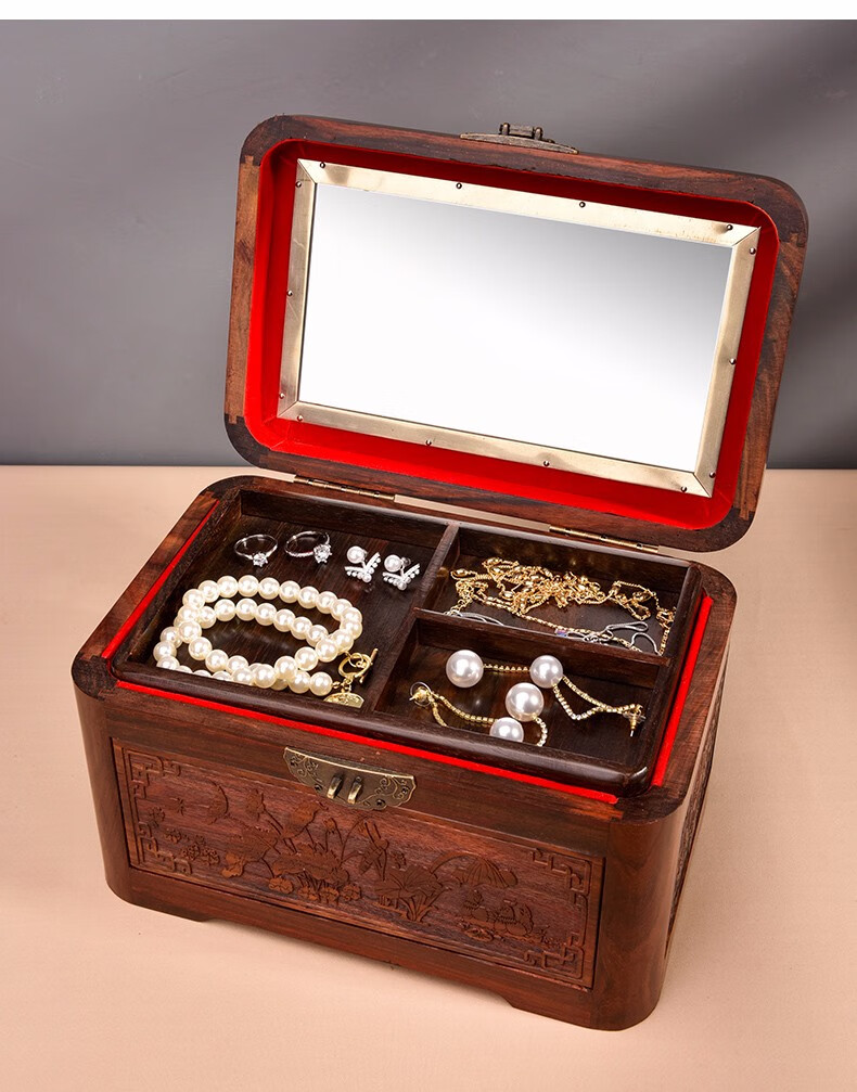 盒中国风古典中式首饰收纳盒珠宝盒大容量手饰品盒子酸枝龙凤首饰盒