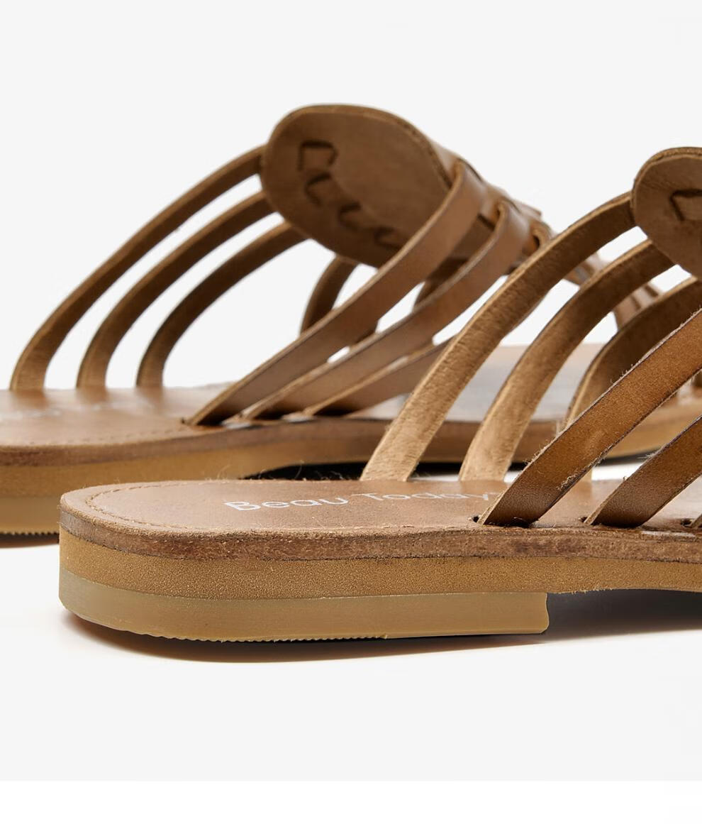 beautoday夏季新款罗马拖鞋女鞋低跟百搭外穿平底鞋凉鞋头层牛皮皮胚