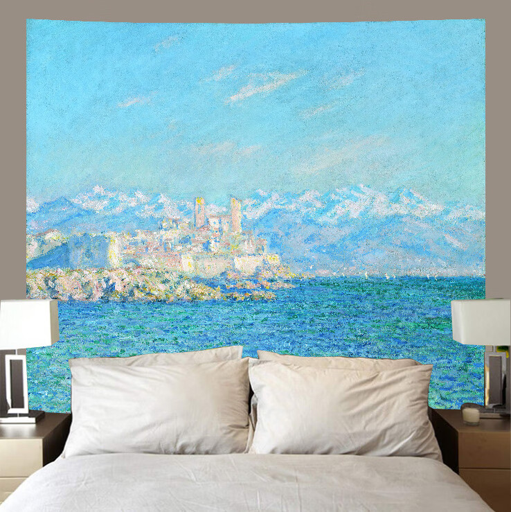 油画挂毯莫奈油画睡莲挂布ins背景布宿舍床头装饰挂毯美式复古卧室大