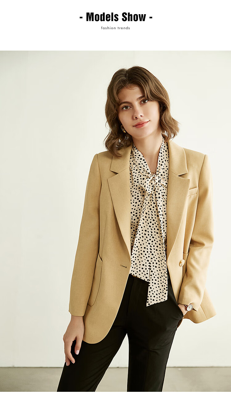 法曼萱赫本风米黄色短款西装女2022年春季新款时尚显瘦小个子外套米色