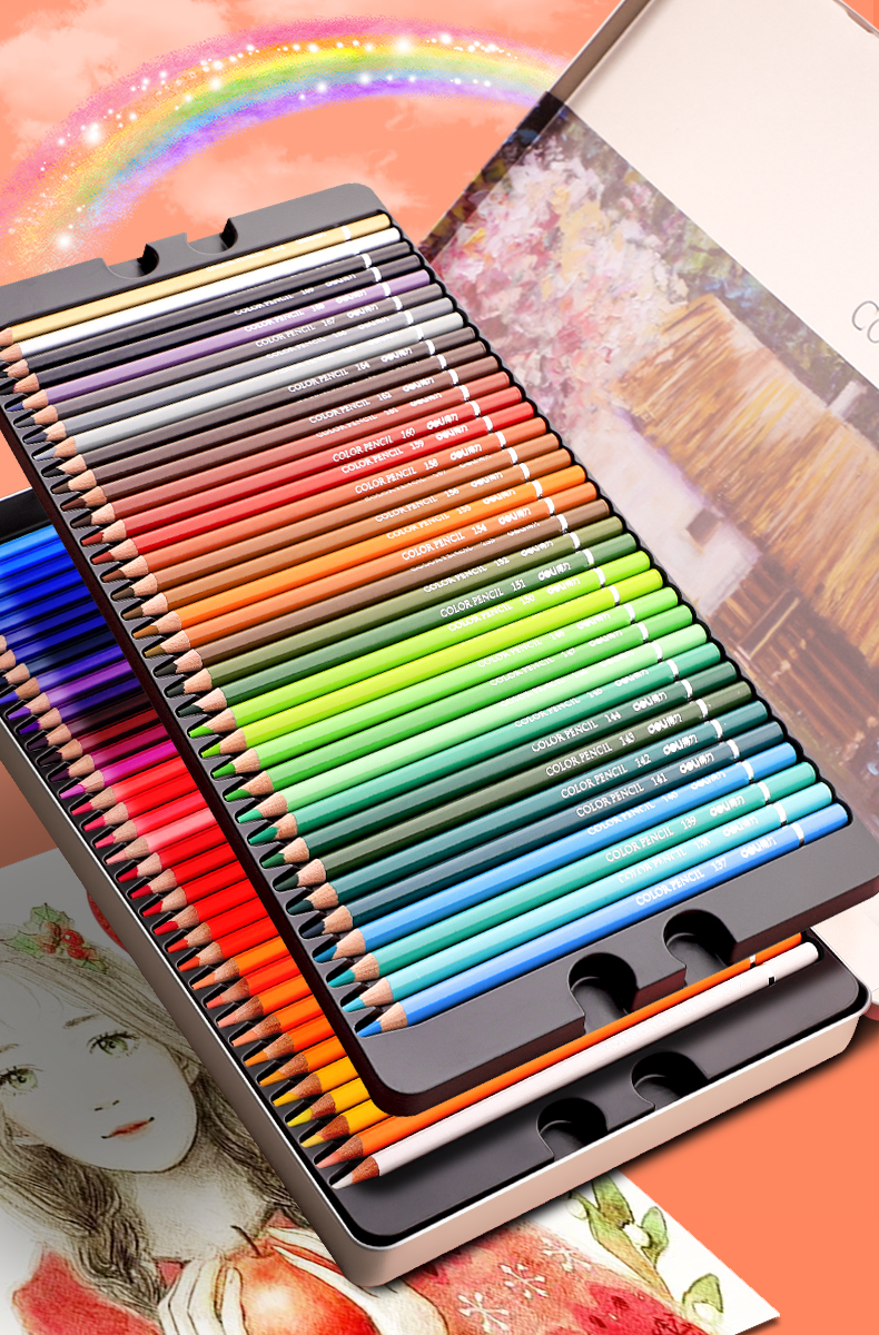 得力48色水溶性彩铅72色小学生用彩色铅笔手绘绘画笔套装美术专用24色