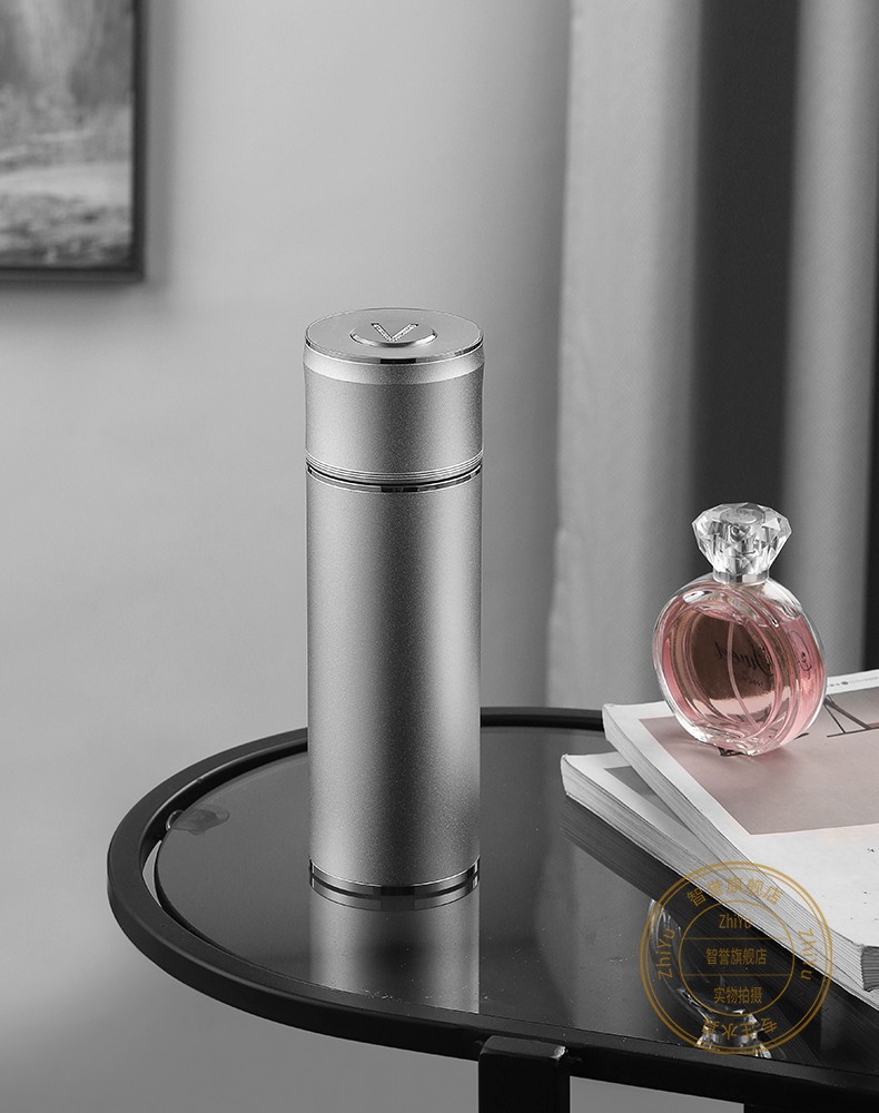 智誉银杯智能温显男女士大容量便携纯银内胆保温杯茶水分离银水杯礼盒