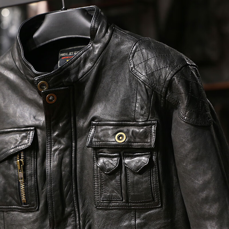 凯撒(kaiser)真皮皮衣男多口袋水洗褶皱全植鞣绵羊皮皮衣日系机车真皮