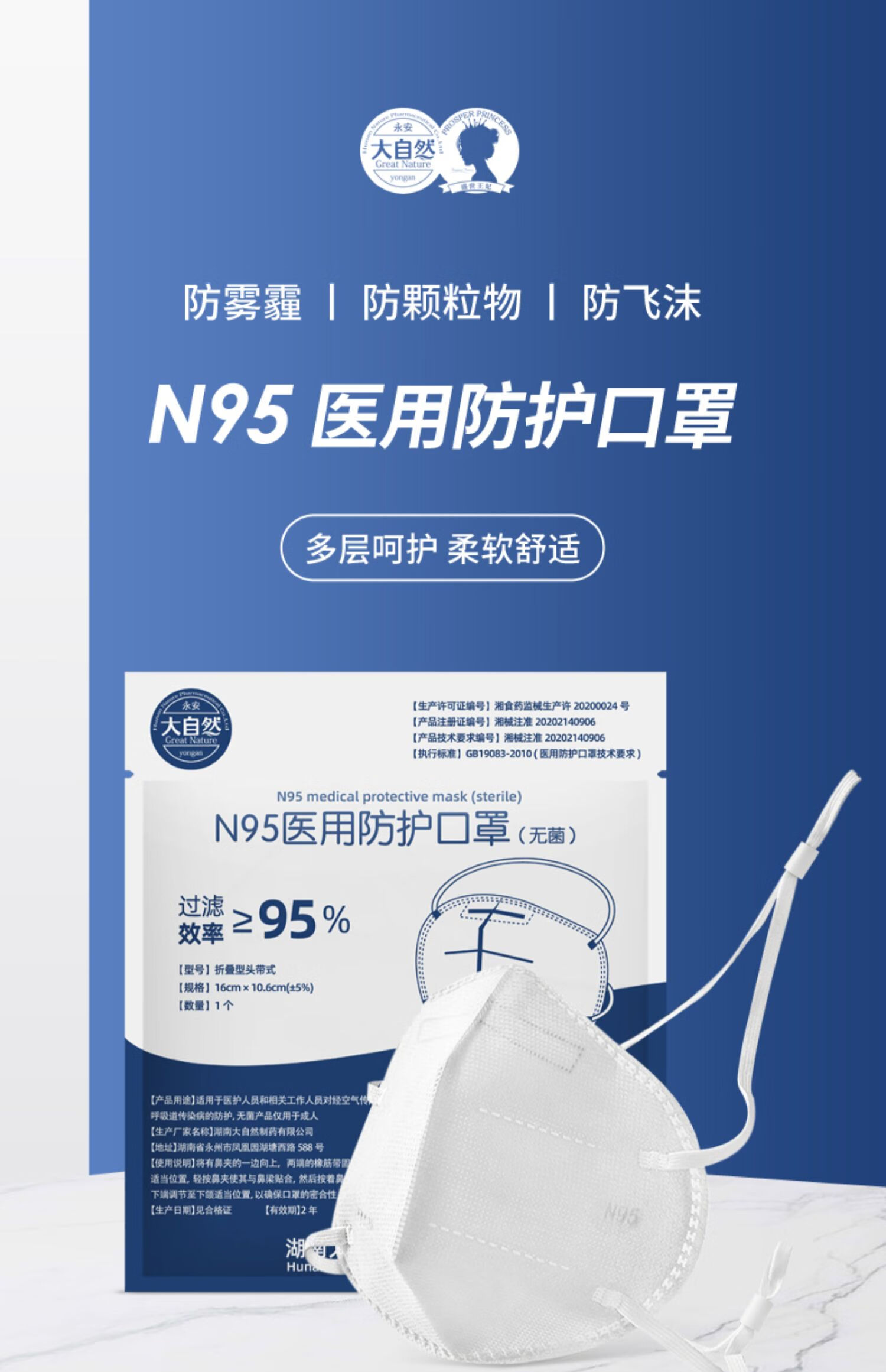 n95型口罩头戴式一次性医疗级别医护立体五层防护独立装sn6148 批发耳